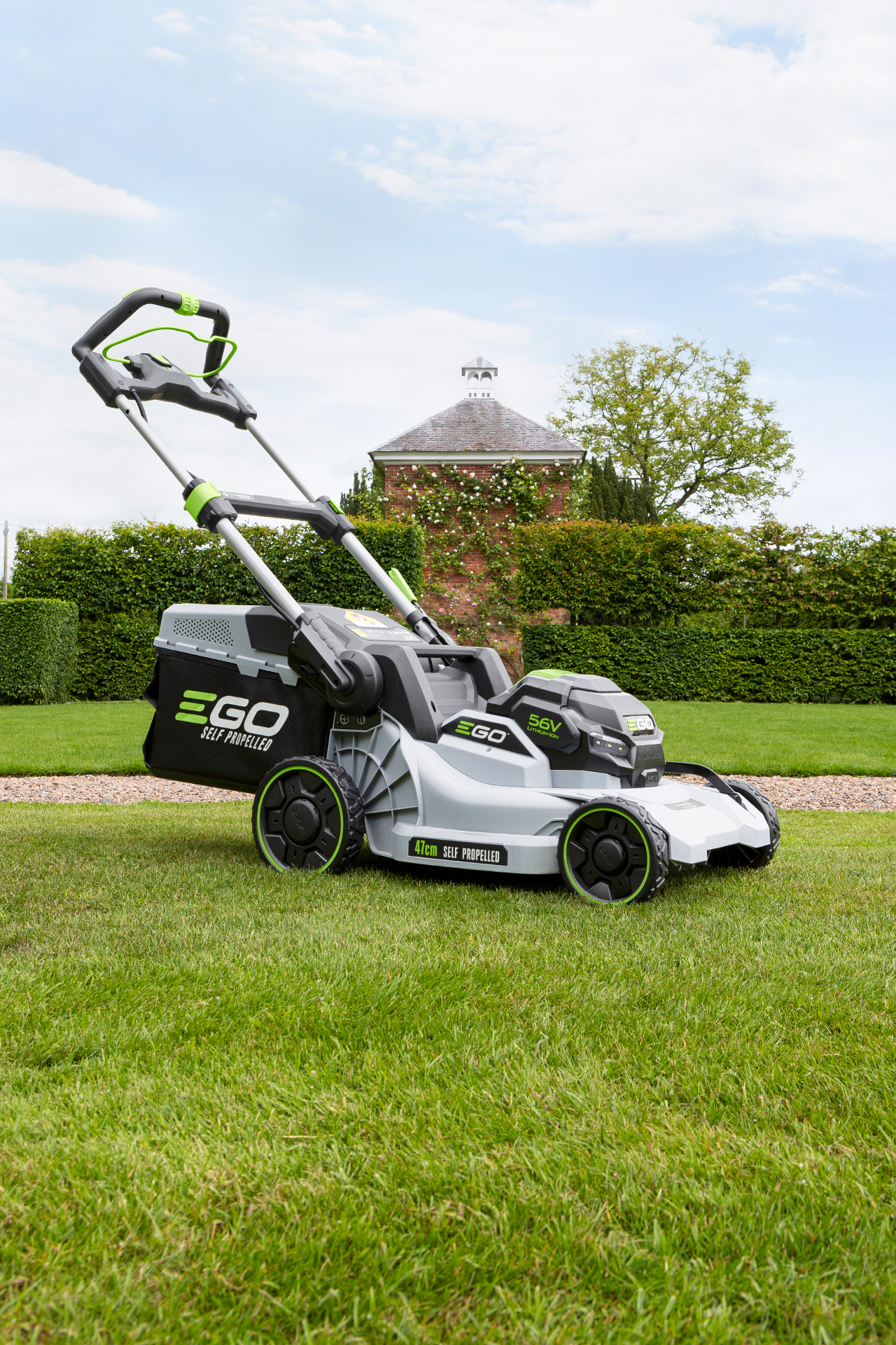 product photography of a lawnmower for ego gardening tools